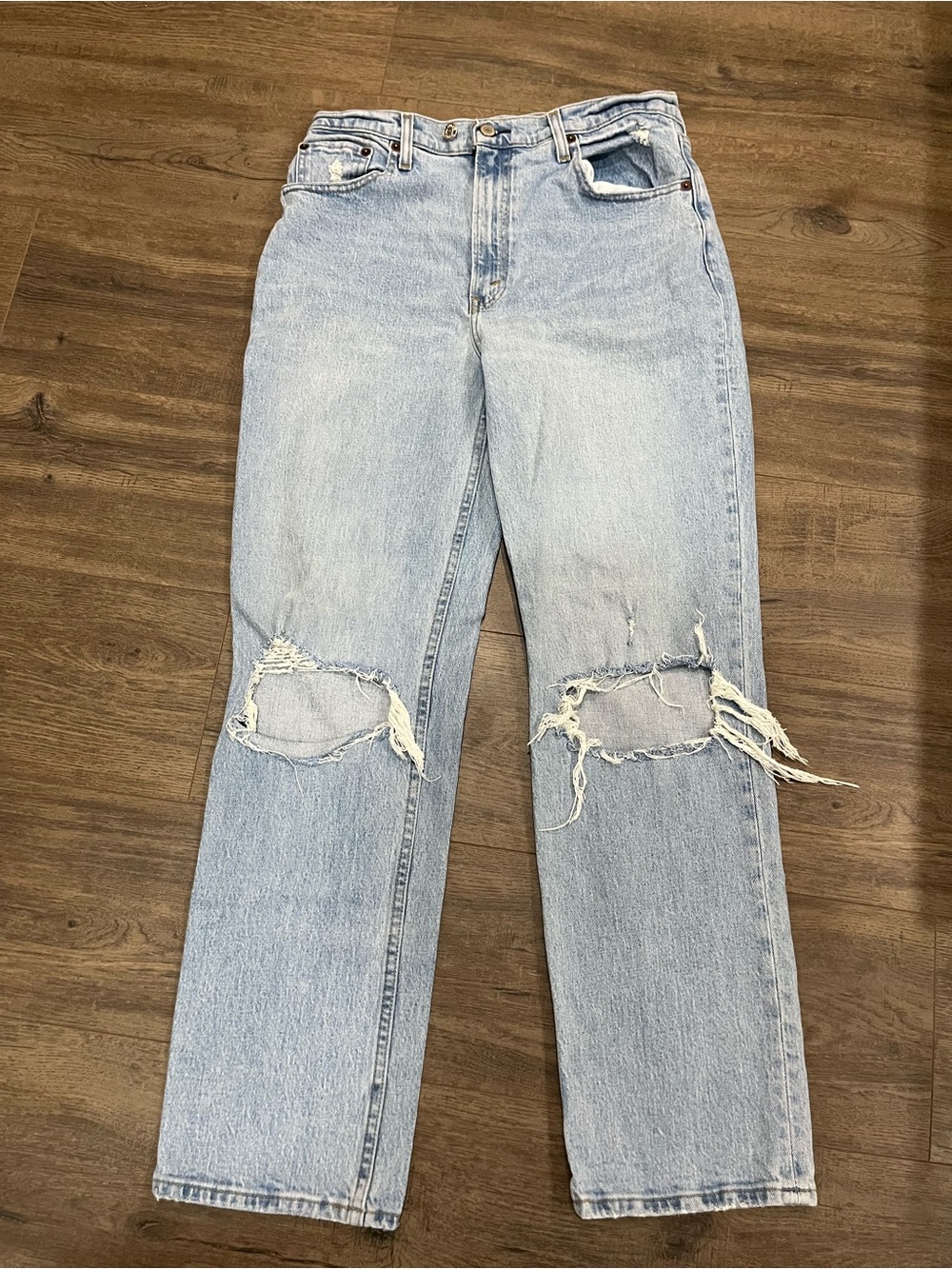Abercrombie & Fitch Light Blue Straight Leg Ripped Jeans